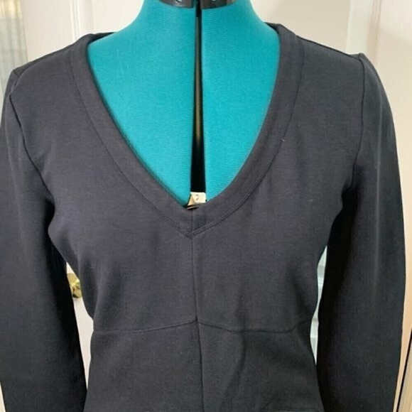 Athleta Celebration Ponte Cotton Athleisure Sporty V Neck Black Casual Dress - Picture 3 of 10